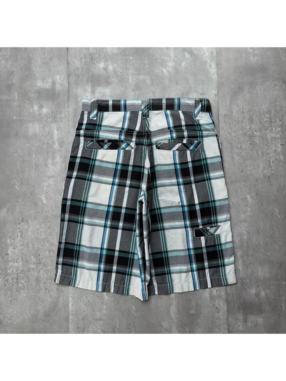 Y2K Teal Point Zero Surf Grunge Distressed Baggy Skater Shorts